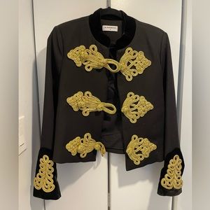 Black Velvet High Neck Military Style Blazer with Gold Detail